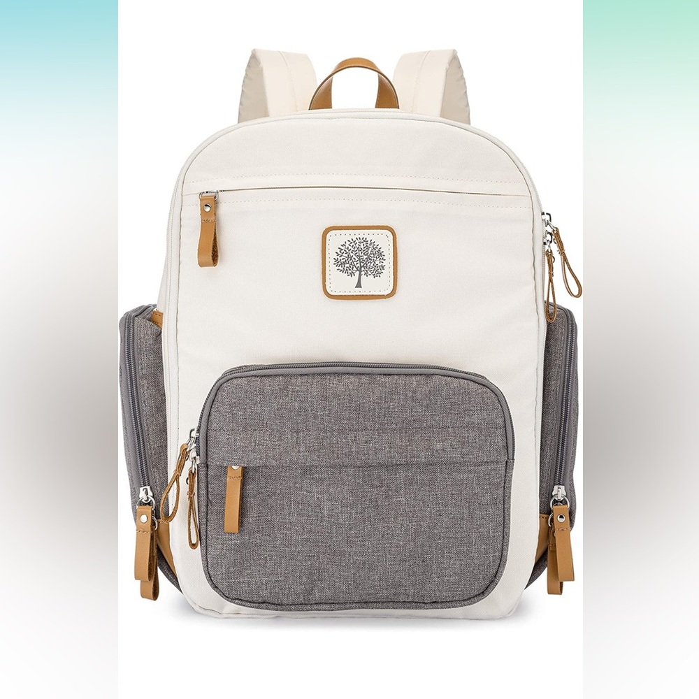 Parker Baby Diaper Backpack - Full Zip Diaper Bag with Insulated Pockets - Cream